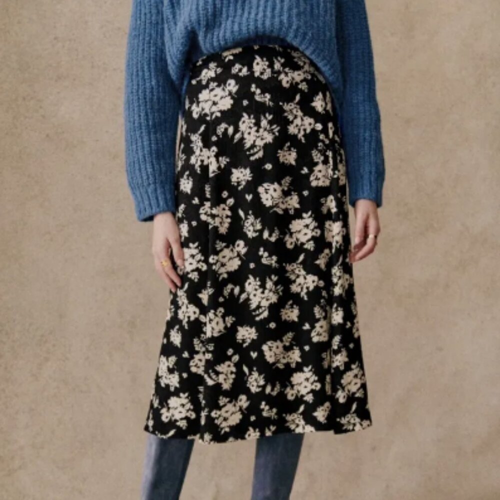 Sezane Tabata Skirt Black Floral - US 14